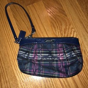 Coach navy plaid wristlet